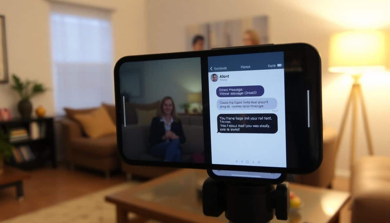 Een smartphone toont een direct berichtengesprek op een sociale media-app. Een smartphone toont een direct berichtengesprek op een sociale media-app.