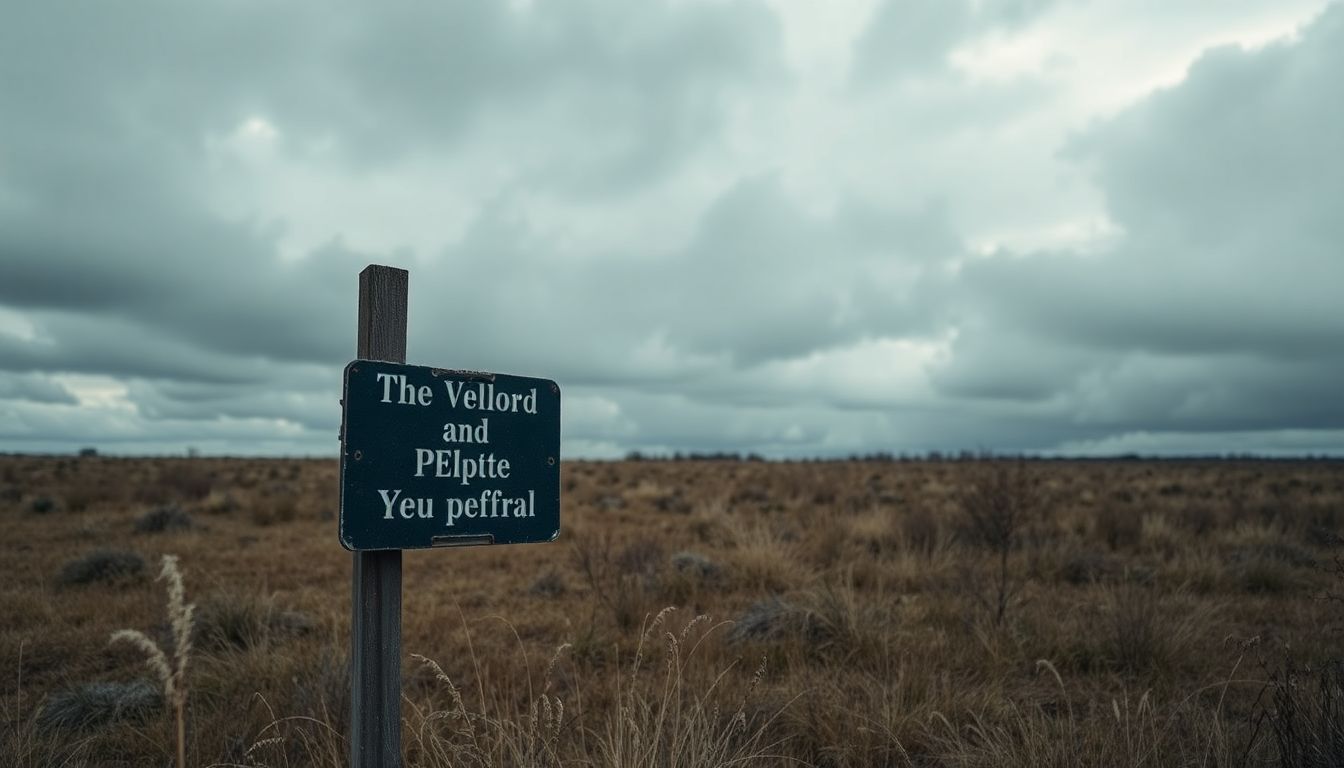 Een verlaten en verwaarloosd wegwijzer in een desolaat veld.