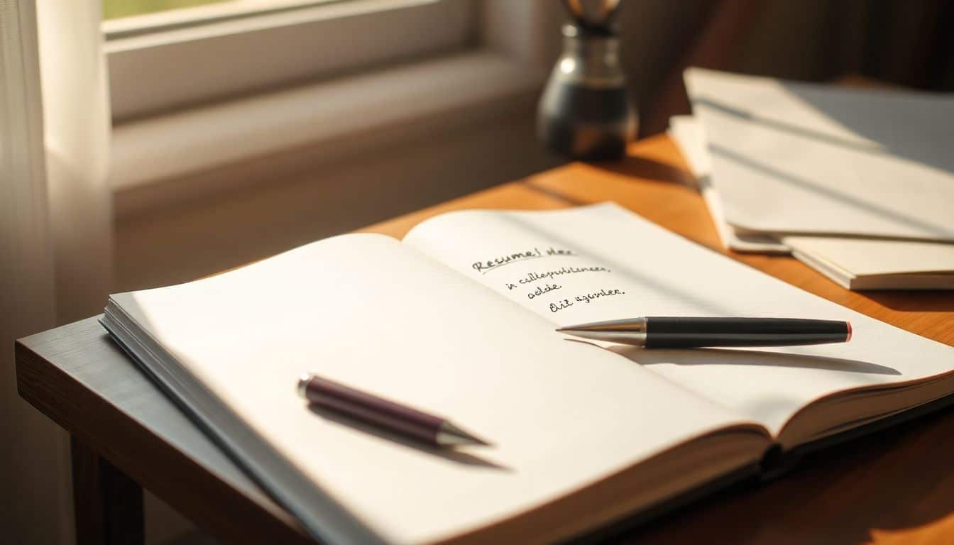 Een open notitieboek met aantekeningen over het betekenis van een cv.