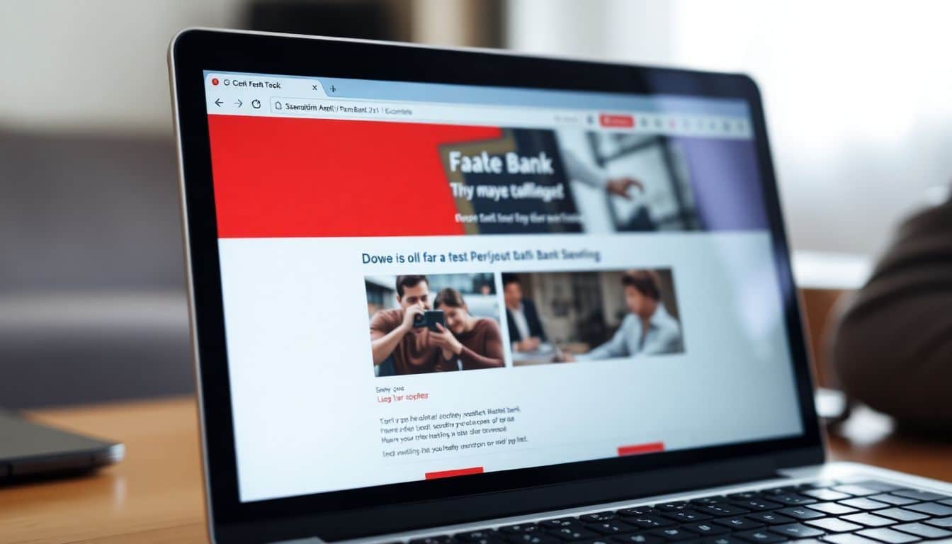 Een foto van een nep bankwebsite die oplichters gebruiken om mensen te misleiden.